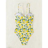 2026 New Lemon Printed Knotted One Piece Swimsuit Women Swimwear Female Monokini High Leg Cut Bather Bathing Suit Swim K6093