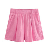 Foridol Casual 2 Pcs Shorts Women Set Linen Cotton Pink Oversize Buttons Shirt+shorts Outfits Summer Autumn White Fashion Set
