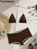 Sexy Splicing Halter Shorts Bikini Female Swimsuit Women Swimwear Two-Pieces Bikini Set Padded Bather Bathing Suit Swim V8132
