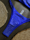 Black rhinestone process bikini sexy thong split swimsuit 2-piece beach set
