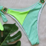 Luxuryt Bandeau Bikini 2025 Woman Sexy Orange Patchwork Cut Out Rhinestone Swimsuit Bathing Suit Thong Swimwear Traje De Baño