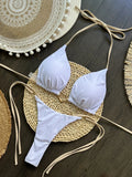 DEKA Metal Micro Bikini Set Lace-up High Waisted Bandage Thong Swimsuit Female Swimwear Women Solid Strappy Beachwear Bathing