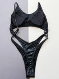 Snake Skin Tummy Cut Out Mini Mirco Thong One Piece Swimsuit Women Swimwear Female Monokini Backless Bathing Suit Swim Beachwear