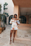 Women Vintage Print Patchwork Mini Dress Summer Sexy Fashion Elegant Short Sleeve Bodycon Off Shoulder Backless Party Dresses