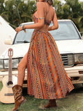 Deep V-Neck Backless Sling Dress with Thigh High Slit, Floral Print Beach Holiday Party Maxi Dress, Summer Women's Clothing
