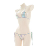 Summer Micro Bikini Set Women Swimwear Laser Holographic Halter Tops Bra Thong Bathing Suit Beachwear Brazilian Biquini
