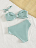 Sexy Tie Cross Push Up Padded Bikini Set 2026 Women Bandeau Pleate High Waist Swimsuit Summer Bathing Suit Two Piece Swimwear