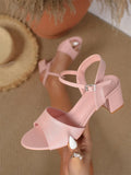 Size 42 Summer Classic Black White Ankle Strap Sandals for Women Elegant Blue Pink Square Heels Office Lady Shoes