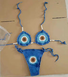Sexy Hand Woven Bikini 2026 Mujer Women Green Patchwork Bead String Strap Micro Swimsuit Beach Bathing Suit Knitted Swimwear