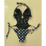 S - XL Polka Dots Halter High Leg Cut One Piece Swimsuit Women Swimwear Female Backless Monokini Bather Bathing Suit Swim V7539