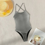 2026 New Silver Shiny Leather One Piece Swimsuit Women,U-neck Suspender Bikini,cross Strape Backless Monokini Summer Beachwear
