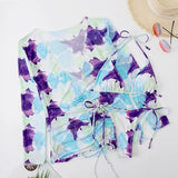 DEKA Sold Triangle Bikini Set Blouse Swimsuit Women Printed Halter Swimwear Cover Up Beach Wear 3 Pieces Sheer Bathing Suit