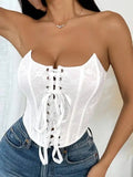 Pure Desire Casaul Style Sexy Strapless Off-the-shoulder Vest Girl Fishbone Corset New Wrap Chest Corset Hollow Out Elegant GTGD
