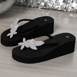 Shiny Sequins Decor Wedge Flip Flops for Women Luxury Open Toe High Heel Sandal Woman 2025 Vacation Beach Non Slip Slides Female