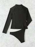 2026 Long Sleeves Slim Swimsuit Women 2 Pieces Solid Swimwear Female Rush Guard Bathing Swimming Swim Surf Suit Beachwear XXL