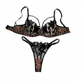 Floral Embroidery Leopard Print Lingerie Set Women Sheer Mesh Underwire Bra And Thong Sexy Underwear ZA825183
