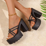 Woven Strap Chunky High Heel Sandals Women 2026 Summer Pu Leather Super High Heeled Sandles Woman Plus Size 43 Platform Slippers