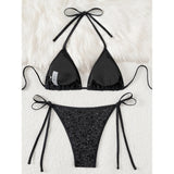 Sparkling Sequins Halter High Leg Cut Bikini Women Swimwear Female Swimsuit Two-Pieces Bikini Set Bather Bathing Suit Swim V6678