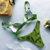 Shiny PU Faux Leather Bikini 2026 Push Up Swimsuit Women Swimwear Female Two-pieces Bikini set Bra Cup Bather Bathing Suit Swim