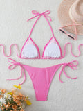 Halter Triangle String Bikinis 2026 Women Sexy Striped Swimsuit Ruffle  Swimwear Female Bathers Bathing Swimming Swim Suit