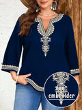 Women's Casual Printed Three Quarter Sleeve Shirt Tops Large Size Women's Tops Loose and Comfortable