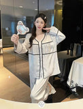 Spring and summer ice silk pajamas for women, sweet pajamas set, long sleeves and trousers, comfortable home clothes