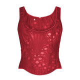 Lace Double Layer Fitted Corset Casaul Style Waist Trainer Mesh Solid Color Hollow Out Backless Suspenders Sleeveless Top CSSX