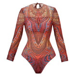 XS - XXL Printed Long Sleeve With Sarong Women Swimwear One Piece Swimsuit Female High Leg Cut Bather Bathing Suit Swim V7136