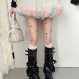 Women Heart Rhinestone Fishnet Tights Sweet Sheer Pantyhose Elastic Slim Fit Stocking Tights