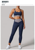 Summer Color-block Yoga Sets Women Thin Strap Open Back Shockproof Sports Bra Tight High Waist Leggings Training Fitness Suits