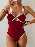Sexy Black Contrast One Piece Swimsuit Skirt Sets Women Metal Starfish Hollow Out Slim Tummy Control Bathing Suit Swimwear XXL