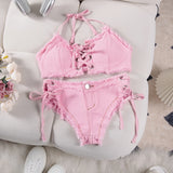 DEKA Retro Women Bikini Denim Suits Summer Halter Camis+ Mini Pant Lingerie Fashion Vacation Swimsuits Sexy Bra&Briefs Sets