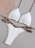 Sexy White Leopard Patchwork Micro Bikini 2026 Women Halter Push Up Bra Hollow Out Thong Swimsuit Bathing Suit Holiday Swimwear