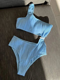 Wrinkled Asymmetric One Shoulder Female Swimwear One Piece Swimsuit Women Monokini Bather High Cut Out Bathing Suit Swim Lady