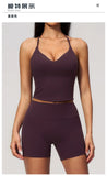 New Yoga Sets Women V Neck Back Criss Cross Sports Tank Top High Waist Butt Lift Shorts Fitness Suit Gym Running Workout Clothes