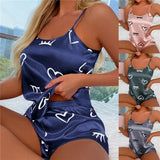 Women Ice Silk Pajamas Sleepwear Pajama Set Camisole Shorts Gray Pink Low Cut Comfortable Casual Summer