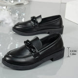 Chain Decor Patent Leather Women's Loafers Comfortable Slip On Med Heel Student Shoes Woman Plus Size Point Toe Oxford Shoes 42