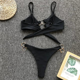 Metal Rings Bikinis Hollow Out Bikini Women Swimsuit Female Brazilian Swimwear Two Pieces Bikini Set High Cut Bathing Suit Swim
