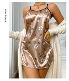 Women's Sleepwear Summer Floral Print Satin Nightgown Casual Sleeveless Backless Slip Night Dress Sexy Nightdress Home Clothes