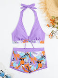 Halter Bikinis 2026 Women Printed Swimsuit Shorts High Waist Swimwear Female Bathers Swimming Bathing Suit Summer Beachwear