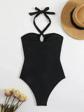 2026 Sexy Padded Swimsuit Women One Piece Halter Hollow Swimwear Female Solid Bathers Bathing Swimming Swim Suit Beachwear