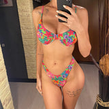Flowers Printed Underwired Brazilian Bikini Female Swimsuit Women Swimwear Two-Pieces Bikini Set Bather Bathing Suit Swim V4762