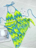 With Sarong Halter Ruffled Tie Dye Bikini Women Swimwear Female Swimsuit Three-pieces Bikini Set Bathing Suit Swim Beachwear