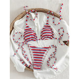 S - XL Striped Halter Bikini Women Swimwear Female Swimsuit High Cut Leg Bather Bathing Suit Swim Two-pieces Bikini set K8043