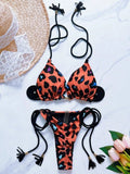 2026 Sexy Leopard Print Swimwear Women'S Split Bikini Set Woven Rope Strap Fringe Beach Women'S Two-Piece Swimsuit Bathing Suit