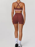 Summer Red Polka Dot Print Yoga Sets Women V Neck Shockproof Sports Bra High Elasticity Hip Lifting Shorts Running Fitness Suits