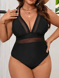 2026 Mesh Swimsuit Women One Piece Black Strappy Large Plus Big Size Swimwear Female Bathers Bathing Swimming Swim Suit 0XL-5XL