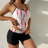 2026 Summer Women's Tank Bikini Set High Wasit Shorts Tankinis Beachwear Sexy Backless Monokini Print Bathing Suit Femme Biquini