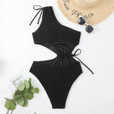 One Shoulder Women's Swimsuit One Piece Cut Out Sexy Swimwear Women 2022 Textured Monokini Solid Bathing Suit Beach Wear Purple