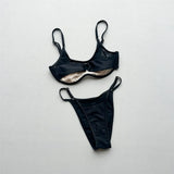 New Splicing Mesh Sheer Bikini Women Swimwear Female Swimsuit Two-Pieces Bikini Set High Leg Cut Bather Bathing Suit Swim V7742